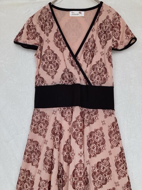 キャプスリーブ Vネック クラシカル フロッキー プリント ワンピース F N2m < 女性ファッション  キャプスリーブ Vネック クラシカル フロッキー プリント ワンピース F N2m < 女性ファッションの