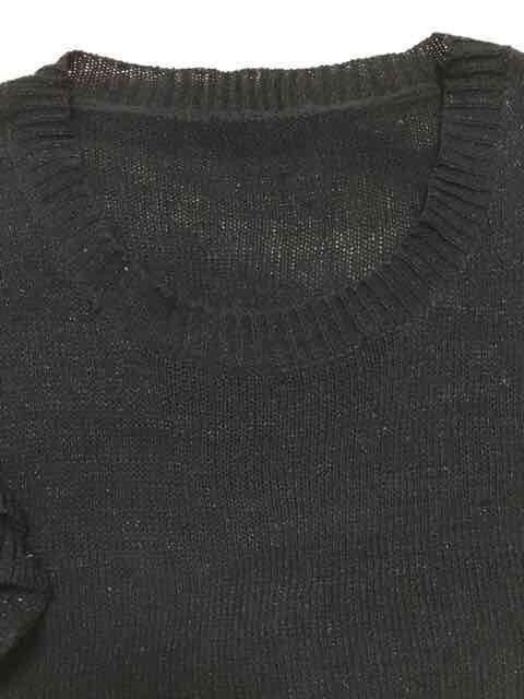 黒キラキララメラッフルフリル丈短めトップスニット新品ブラック < 女性ファッション 黒キラキララメラッフルフリル丈短めトップスニット新品ブラック < 女性ファッションの