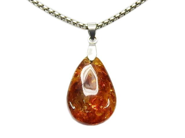 貴重天然石アンバー琥珀天然しずく形ペンダント2.2〜2.5gステンレスチェーン付きネックレス金運 < 女性アクセサリー/時計  貴重天然石アンバー琥珀天然しずく形ペンダント2.2〜2.5gステンレスチェーン付きネックレス金運  < 女性アクセサリー/時計の
