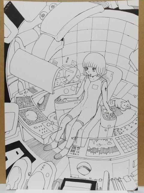 オリジナルイラスト 手描きイラスト ハンドメイド コックピット SF モノクロ 絵女の子 < アニメ/コミック/キャラクター  オリジナルイラスト 手描きイラスト ハンドメイド コックピット SF モノクロ 絵女の子  < アニメ/コミック/キャラクターの