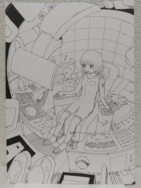オリジナルイラスト 手描きイラスト ハンドメイド コックピット SF モノクロ 絵女の子 < アニメ/コミック/キャラクター  オリジナルイラスト 手描きイラスト ハンドメイド コックピット SF モノクロ 絵女の子 < アニメ/コミック/キャラクターの