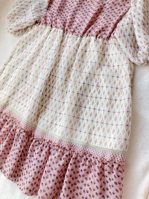 DRESKIP クラシカル 総柄 切替 半袖 チュニック ワンピース レース L N2m < ブランド  DRESKIP クラシカル 総柄 切替 半袖 チュニック ワンピース レース L N2m < ブランドの