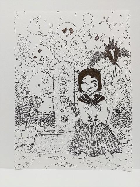 オリジナルイラスト 手描きイラスト 墓地 おばけ ハンドメイド 絵 モノクロ 白黒 アナログ アート インテリア 自作 原画 < アニメ/コミック/キャラクター  オリジナルイラスト 手描きイラスト 墓地 おばけ ハンドメイド 絵 モノクロ 白黒 アナログ アート インテリア 自作 原画  < アニメ/コミック/キャラクターの