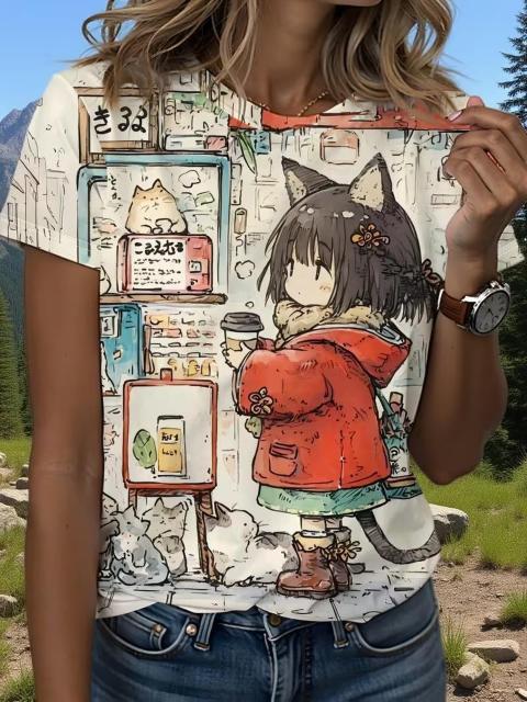 超お買い得1490円★レディース 日本アニメ猫Tシャツ - 半袖 丸首 かわいいアニメ猫 USAサイズM(日本サイズL相当) < 女性ファッション 超お買い得1490円★レディース 日本アニメ猫Tシャツ - 半袖 丸首 かわいいアニメ猫 USAサイズM(日本サイズL相当) < 女性ファッションの