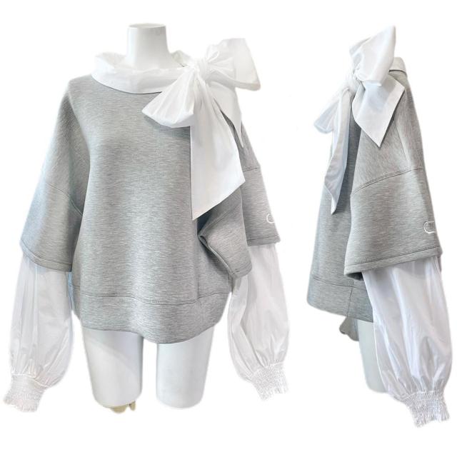 新品ツインセットTWIN-SETボウタイ重ね着風スウェット グレ < 女性ファッション 新品ツインセットTWIN-SETボウタイ重ね着風スウェット グレ < 女性ファッションの