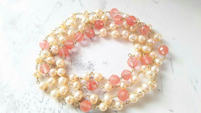 14kgf*淡水パールとチェリークォーツのロングネックレス* 19001 < 女性アクセサリー/時計 14kgf*淡水パールとチェリークォーツのロングネックレス* 19001 < 女性アクセサリー/時計の