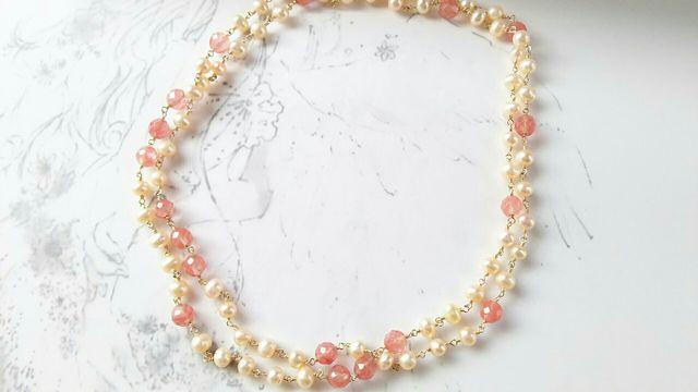 14kgf*淡水パールとチェリークォーツのロングネックレス* 19001 < 女性アクセサリー/時計 14kgf*淡水パールとチェリークォーツのロングネックレス* 19001 < 女性アクセサリー/時計の