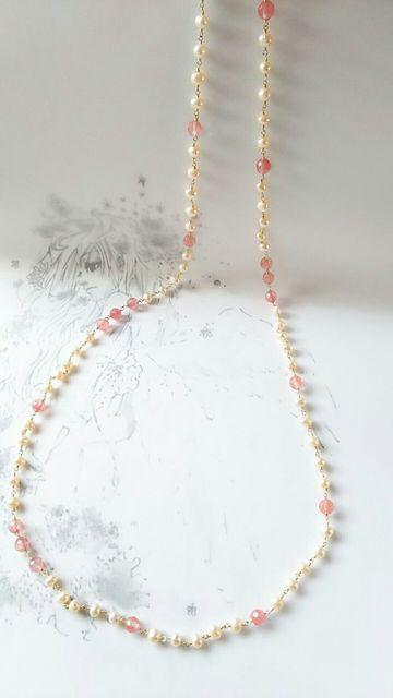 14kgf*淡水パールとチェリークォーツのロングネックレス* 19001 < 女性アクセサリー/時計 14kgf*淡水パールとチェリークォーツのロングネックレス* 19001 < 女性アクセサリー/時計の