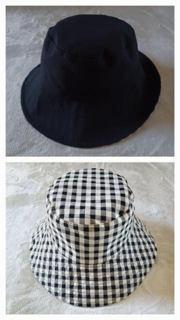 ★2wayリバーシブル便利☆黒ブラック無地×ギンガムチェック柄アイボリー黒☆お洒落可愛い♪綿コットン帽子バケットハット★小顔効果 < 男性ファッション  ★2wayリバーシブル便利☆黒ブラック無地×ギンガムチェック柄アイボリー黒☆お洒落可愛い♪綿コットン帽子バケットハット★小顔効果 < 男性ファッションの