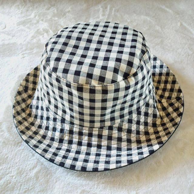 ★2wayリバーシブル便利☆黒ブラック無地×ギンガムチェック柄アイボリー黒☆お洒落可愛い♪綿コットン帽子バケットハット★小顔効果 < 男性ファッション  ★2wayリバーシブル便利☆黒ブラック無地×ギンガムチェック柄アイボリー黒☆お洒落可愛い♪綿コットン帽子バケットハット★小顔効果 < 男性ファッションの