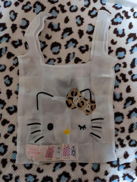 ハローキティ エコバッグ(白) ヒョウ柄リボン まつ毛GAL < おもちゃ ハローキティ エコバッグ(白) ヒョウ柄リボン まつ毛GAL < おもちゃの