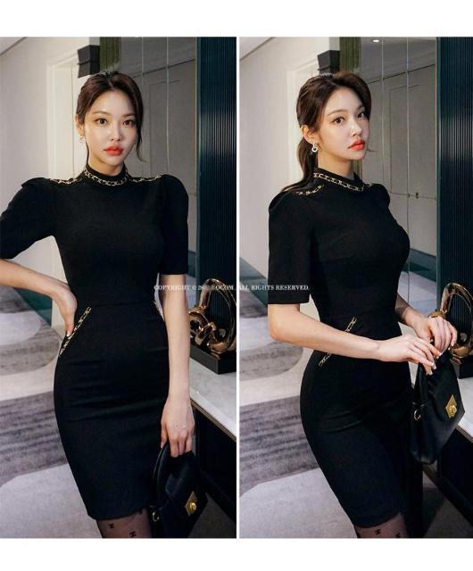 タイトワンピース レディース ミニ丈 韓国ファッション 上品 細身 ブラック S M L < 女性ファッション  タイトワンピース レディース ミニ丈 韓国ファッション 上品 細身 ブラック S M L  < 女性ファッションの