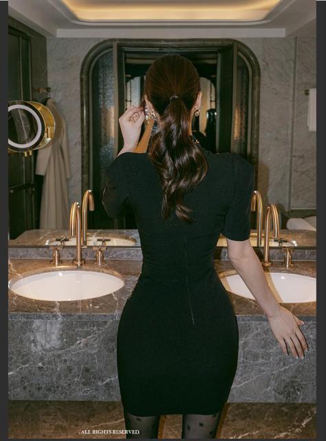 タイトワンピース レディース ミニ丈 韓国ファッション 上品 細身 ブラック S M L < 女性ファッション  タイトワンピース レディース ミニ丈 韓国ファッション 上品 細身 ブラック S M L < 女性ファッションの