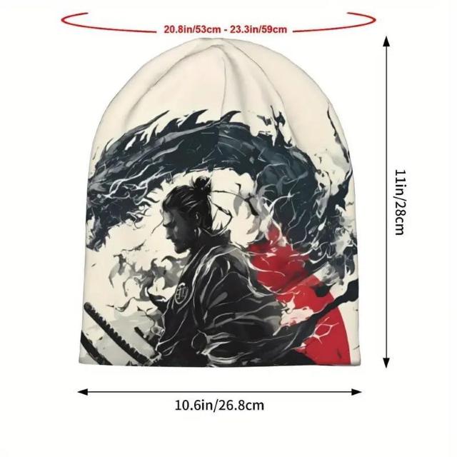 爆ヤス価格690円★ファンキーな日本のサムライアニマルプリントビーニー - メンズ用ストレッチニットキャップ < 男性ファッション  爆ヤス価格690円★ファンキーな日本のサムライアニマルプリントビーニー - メンズ用ストレッチニットキャップ < 男性ファッションの