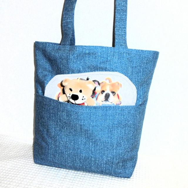 ◆スクエアベーシックトートバッグ◆Beach Bums◆ビーチまったり犬×ブルー地 < 女性ファッション  ◆スクエアベーシックトートバッグ◆Beach Bums◆ビーチまったり犬×ブルー地 < 女性ファッションの