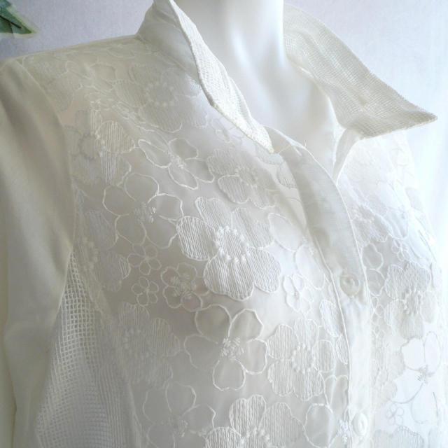 新品 9819 ML オーガンジー 花刺繍 シャツ チュニック 白 春 夏 秋 レディース 綿100% 美しい透け感 異素材切替 < 女性ファッション 新品 9819 ML オーガンジー 花刺繍 シャツ チュニック 白 春 夏 秋 レディース 綿100% 美しい透け感 異素材切替 < 女性ファッションの