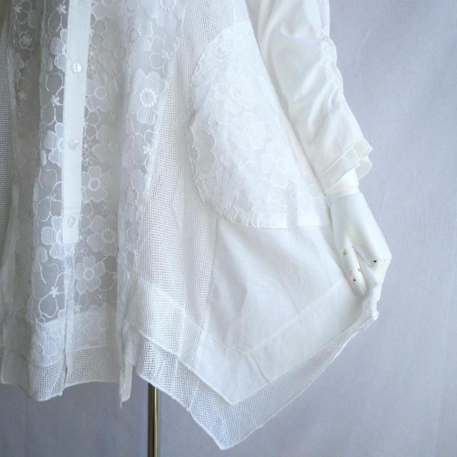 新品 9819 ML オーガンジー 花刺繍 シャツ チュニック 白 春 夏 秋 レディース 綿100% 美しい透け感 異素材切替 < 女性ファッション 新品 9819 ML オーガンジー 花刺繍 シャツ チュニック 白 春 夏 秋 レディース 綿100% 美しい透け感 異素材切替 < 女性ファッションの