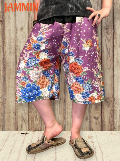 バティック花柄ゆるめハーフパンツ★エスニック★アジアン★花柄 < 女性ファッション  バティック花柄ゆるめハーフパンツ★エスニック★アジアン★花柄  < 女性ファッションの