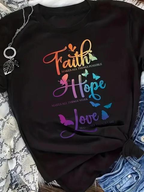 超お買い得990円★レターと蝶のグラフィックスポーツTシャツ、ラウンドネックショートスリーブ USAサイズS(日本サイズL相当) < 女性ファッション  超お買い得990円★レターと蝶のグラフィックスポーツTシャツ、ラウンドネックショートスリーブ USAサイズS(日本サイズL相当) < 女性ファッションの