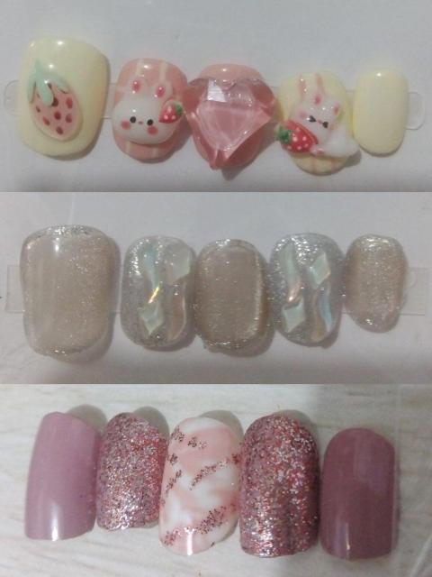 ジェルネイルチップ 3種類 うさぎ ラメ ピンク 付け爪 粘着テープ付き < 香水/コスメ/ネイル  ジェルネイルチップ 3種類 うさぎ ラメ ピンク 付け爪 粘着テープ付き  < 香水/コスメ/ネイルの