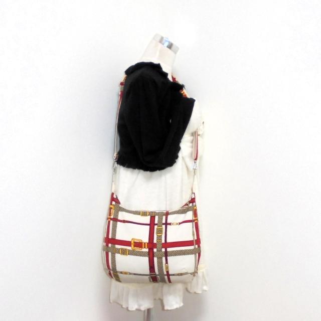 【中サイズ】◆スカーフ柄ベルト×白地◆ファスナーショルダー < 女性ファッション  【中サイズ】◆スカーフ柄ベルト×白地◆ファスナーショルダー < 女性ファッションの