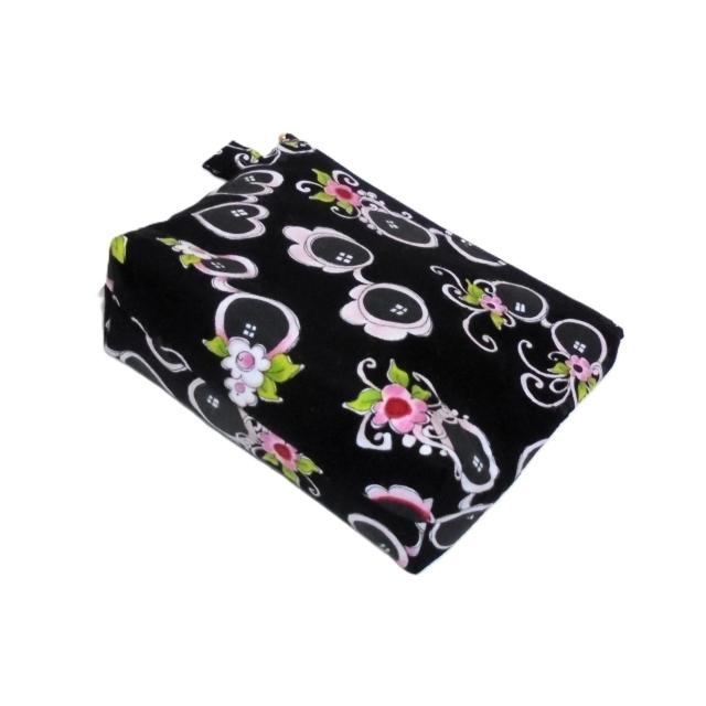 【17p幅】◆ピンク花サングラス×黒地◆ Loralie Harris◆ファスナーポーチ < 女性ファッション 【17p幅】◆ピンク花サングラス×黒地◆ Loralie Harris◆ファスナーポーチ < 女性ファッションの
