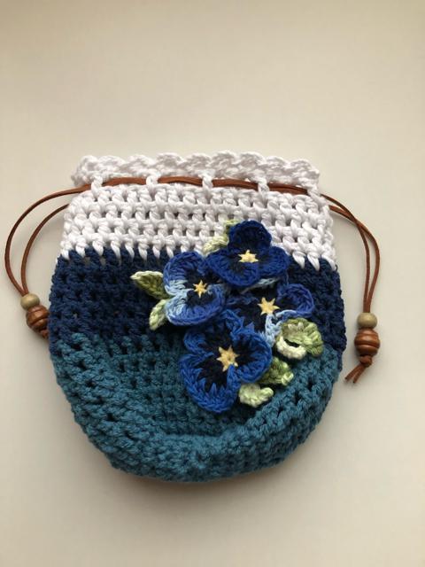 ハンドメイド ポーチ パンジーいっぱい♪ ブルー コットン < 女性ファッション  ハンドメイド ポーチ パンジーいっぱい♪ ブルー コットン < 女性ファッションの