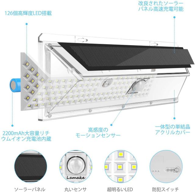 【最新版リモコン付】 センサーライト ソーラーライト  126LED < ペット/手芸/園芸  【最新版リモコン付】 センサーライト ソーラーライト  126LED < ペット/手芸/園芸の