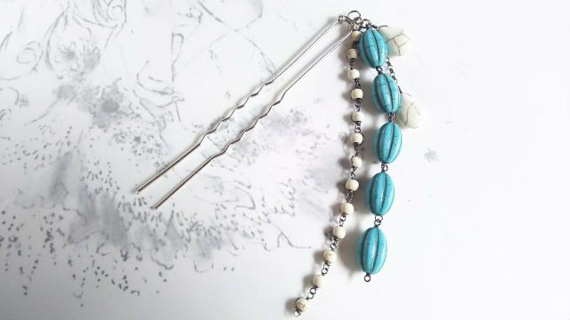 *燻銀と練ターコイズのかんざし* 21041 < 女性ファッション  *燻銀と練ターコイズのかんざし* 21041  < 女性ファッションの