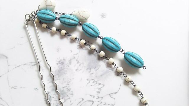 *燻銀と練ターコイズのかんざし* 21041 < 女性ファッション  *燻銀と練ターコイズのかんざし* 21041 < 女性ファッションの