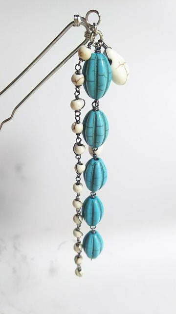 *燻銀と練ターコイズのかんざし* 21041 < 女性ファッション  *燻銀と練ターコイズのかんざし* 21041 < 女性ファッションの