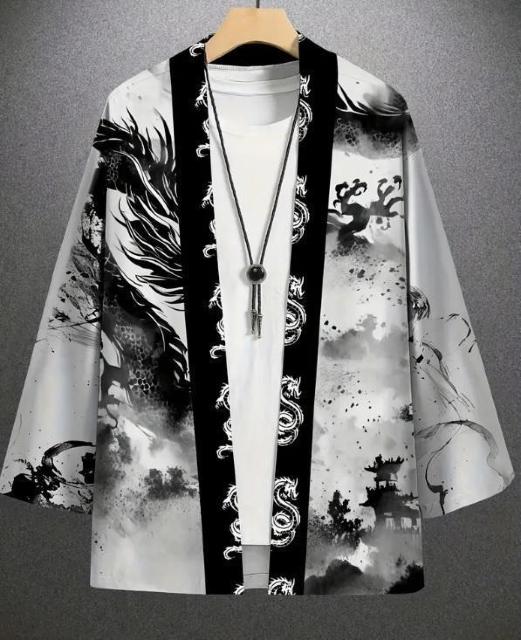 爆ヤス価格1590円メンズ着物 ジオメトリックプリントの和風ローブ、長袖&クロスネックデザインUSAサイズS(日本サイズL) < 男性ファッション 爆ヤス価格1590円メンズ着物 ジオメトリックプリントの和風ローブ、長袖&クロスネックデザインUSAサイズS(日本サイズL) < 男性ファッションの