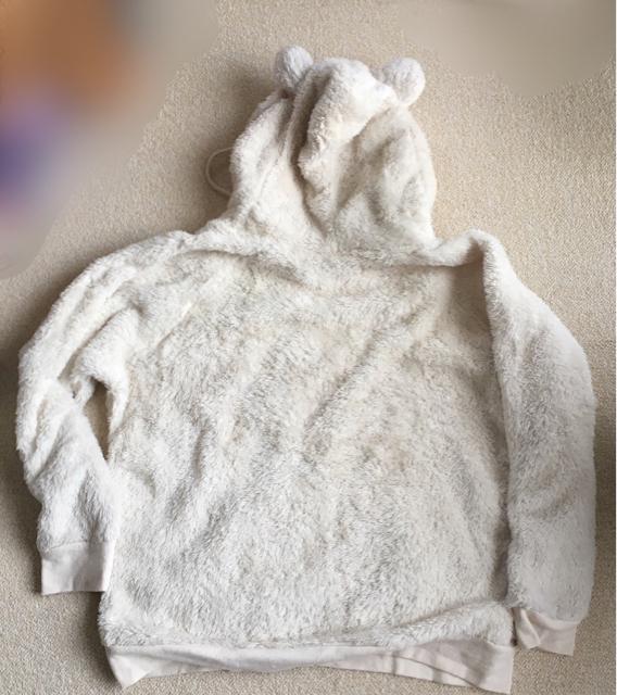 黒猫キャラワッペン&クマ耳シャギーボアパーカープルオーバー白 < 女性ファッション 黒猫キャラワッペン&クマ耳シャギーボアパーカープルオーバー白 < 女性ファッションの