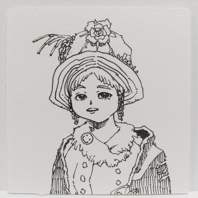 オリジナルイラスト手描きイラストハンドメイド 原画白黒ニコ女の子インテリアモノクロ花絵 < アニメ/コミック/キャラクター  オリジナルイラスト手描きイラストハンドメイド 原画白黒ニコ女の子インテリアモノクロ花絵  < アニメ/コミック/キャラクターの
