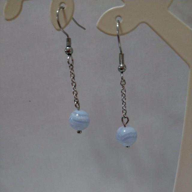 handmade 天然石ピアス  ブルーレースアゲートAA 8mm ステンレスフック < 女性ファッション  handmade 天然石ピアス  ブルーレースアゲートAA 8mm ステンレスフック  < 女性ファッションの