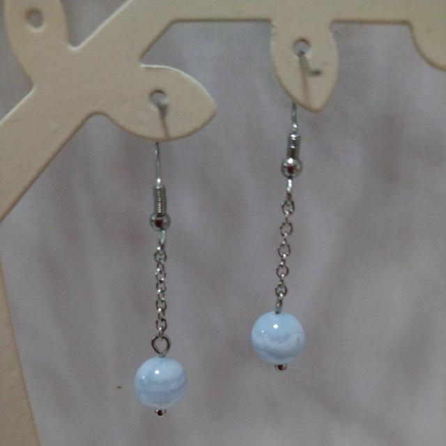 handmade 天然石ピアス  ブルーレースアゲートAA 8mm ステンレスフック < 女性ファッション  handmade 天然石ピアス  ブルーレースアゲートAA 8mm ステンレスフック < 女性ファッションの