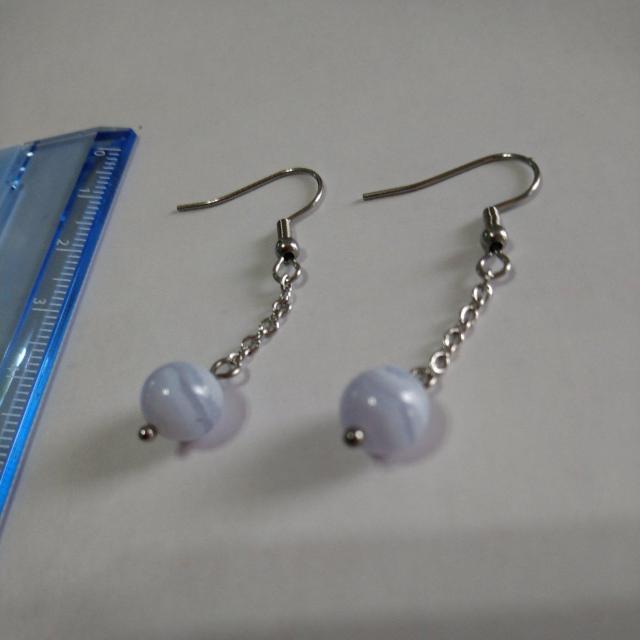 handmade 天然石ピアス  ブルーレースアゲートAA 8mm ステンレスフック < 女性ファッション  handmade 天然石ピアス  ブルーレースアゲートAA 8mm ステンレスフック < 女性ファッションの