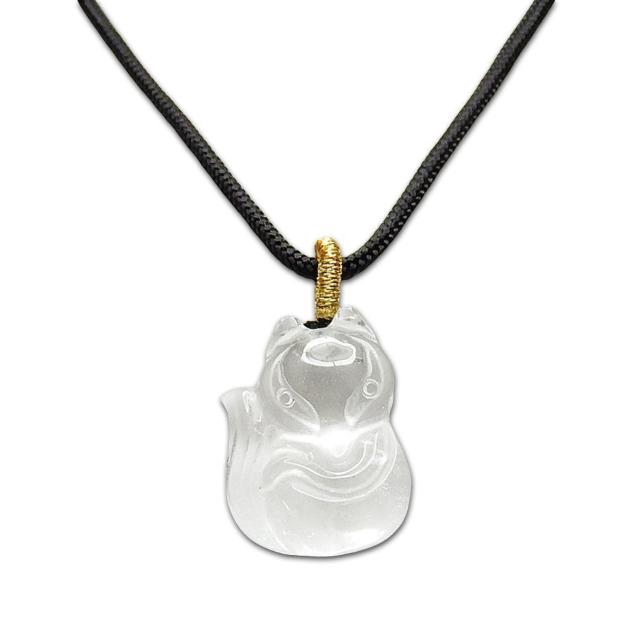 天然石水晶きつね狐彫り品小サイズペンダントトップ黒紐ネックレス魅力アップ開運 < 女性アクセサリー/時計  天然石水晶きつね狐彫り品小サイズペンダントトップ黒紐ネックレス魅力アップ開運  < 女性アクセサリー/時計の