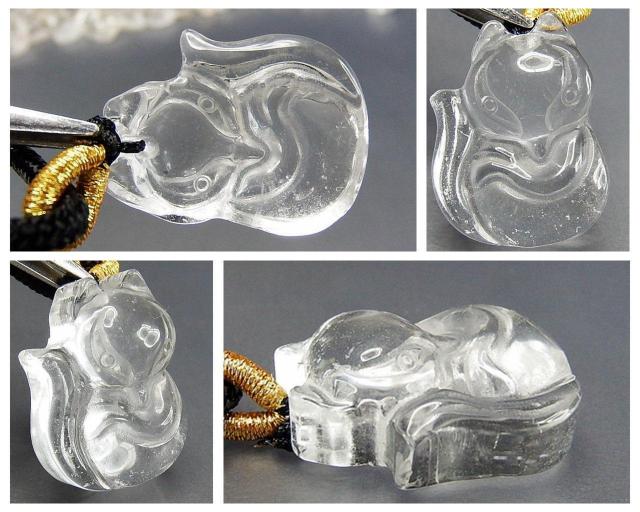 天然石水晶きつね狐彫り品小サイズペンダントトップ黒紐ネックレス魅力アップ開運 < 女性アクセサリー/時計  天然石水晶きつね狐彫り品小サイズペンダントトップ黒紐ネックレス魅力アップ開運 < 女性アクセサリー/時計の