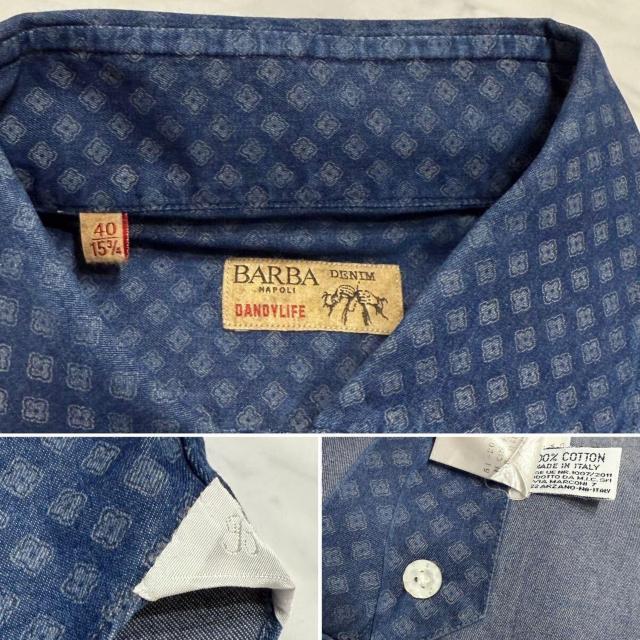 イタリア製バルバBARBAメンズ長袖シャツ#40ブルー < 男性ファッション  イタリア製バルバBARBAメンズ長袖シャツ#40ブルー < 男性ファッションの
