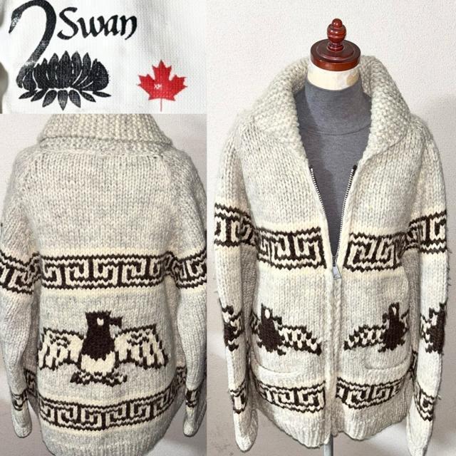 Swan カナダ製 ウール 毛 カウチン セーター 太毛糸 ニット ジャケット アメカジ ワーク ミリタリー 冬 アウター 古着 < 男性ファッション Swan カナダ製 ウール 毛 カウチン セーター 太毛糸 ニット ジャケット アメカジ ワーク ミリタリー 冬 アウター 古着 < 男性ファッションの