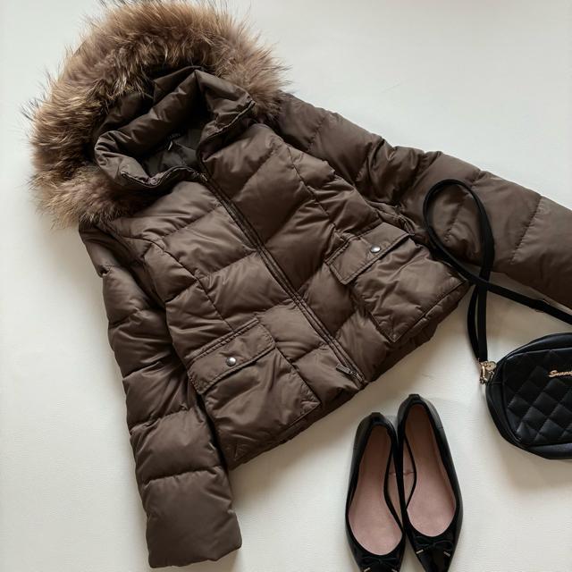 ◆美品◆ミッシェルクラン◆ラクーンファー◆ショートダウンジャケット◆ブラウン◆M < ブランド ◆美品◆ミッシェルクラン◆ラクーンファー◆ショートダウンジャケット◆ブラウン◆M < ブランドの