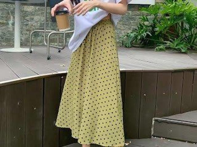 ドット柄 ロング スカート 春夏服 ボトムス グリーン < 女性ファッション ドット柄 ロング スカート 春夏服 ボトムス グリーン < 女性ファッションの