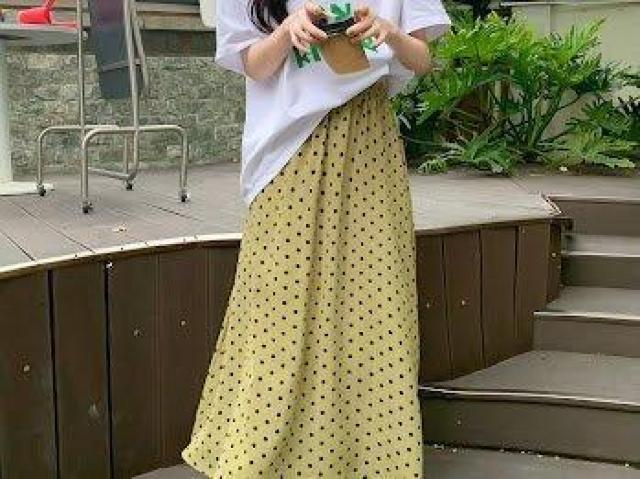 ドット柄 ロング スカート 春夏服 ボトムス グリーン < 女性ファッション ドット柄 ロング スカート 春夏服 ボトムス グリーン < 女性ファッションの