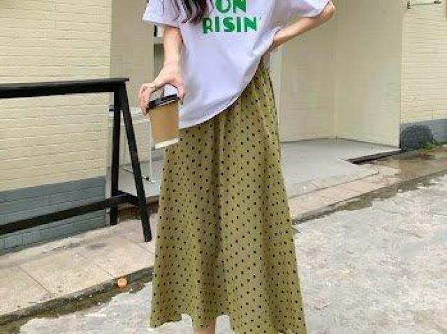 ドット柄 ロング スカート 春夏服 ボトムス グリーン < 女性ファッション ドット柄 ロング スカート 春夏服 ボトムス グリーン < 女性ファッションの