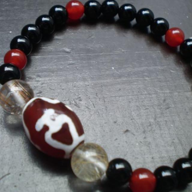 *宝瓶天珠*オニキスxカーネリアンxルチルクォーツブレスレット < 女性アクセサリー/時計 *宝瓶天珠*オニキスxカーネリアンxルチルクォーツブレスレット < 女性アクセサリー/時計の