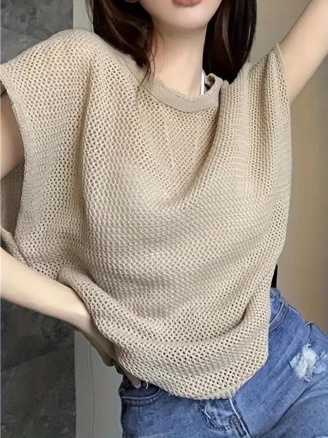 超お買い得1290円★レディース セクシー 夏用 クロップドセーター  半袖 レース風 カットアウト シースルー カーキ フリー < 女性ファッション  超お買い得1290円★レディース セクシー 夏用 クロップドセーター  半袖 レース風 カットアウト シースルー カーキ フリー  < 女性ファッションの