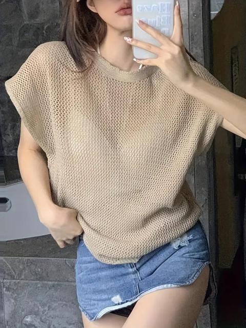 超お買い得1290円★レディース セクシー 夏用 クロップドセーター  半袖 レース風 カットアウト シースルー カーキ フリー < 女性ファッション  超お買い得1290円★レディース セクシー 夏用 クロップドセーター  半袖 レース風 カットアウト シースルー カーキ フリー < 女性ファッションの