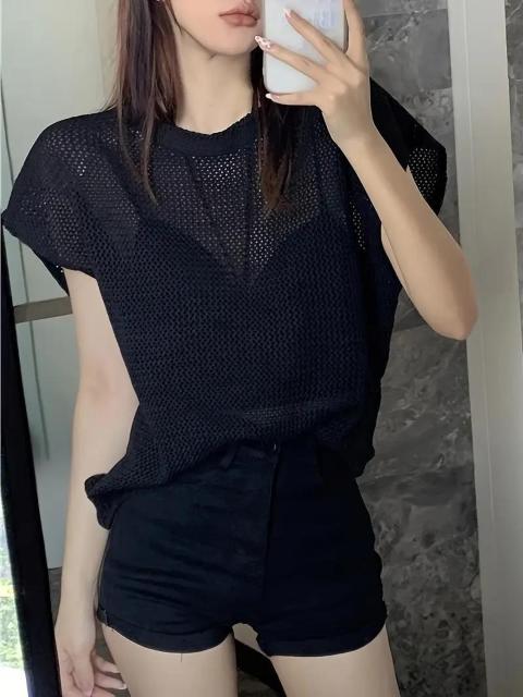 超お買い得1290円★レディース セクシー 夏用 クロップドセーター  半袖 レース風 カットアウト シースルー カーキ フリー < 女性ファッション  超お買い得1290円★レディース セクシー 夏用 クロップドセーター  半袖 レース風 カットアウト シースルー カーキ フリー < 女性ファッションの