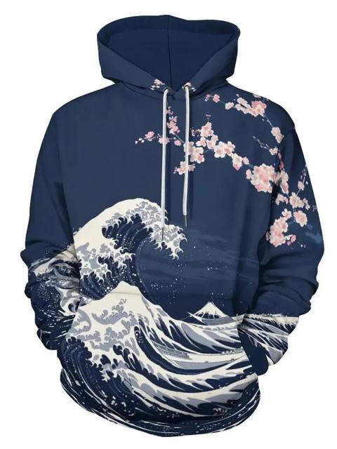 爆ヤス価格2390円★メンズノベルティ3D波と花柄プリントフード付きスウェットシャツ ドUSAサイズM(日本サイズXL相当) < 男性ファッション  爆ヤス価格2390円★メンズノベルティ3D波と花柄プリントフード付きスウェットシャツ ドUSAサイズM(日本サイズXL相当)  < 男性ファッションの